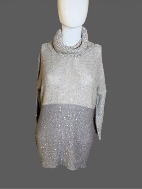 Bellini Two-Tone Gray Sequin Cowl Neck Sweater